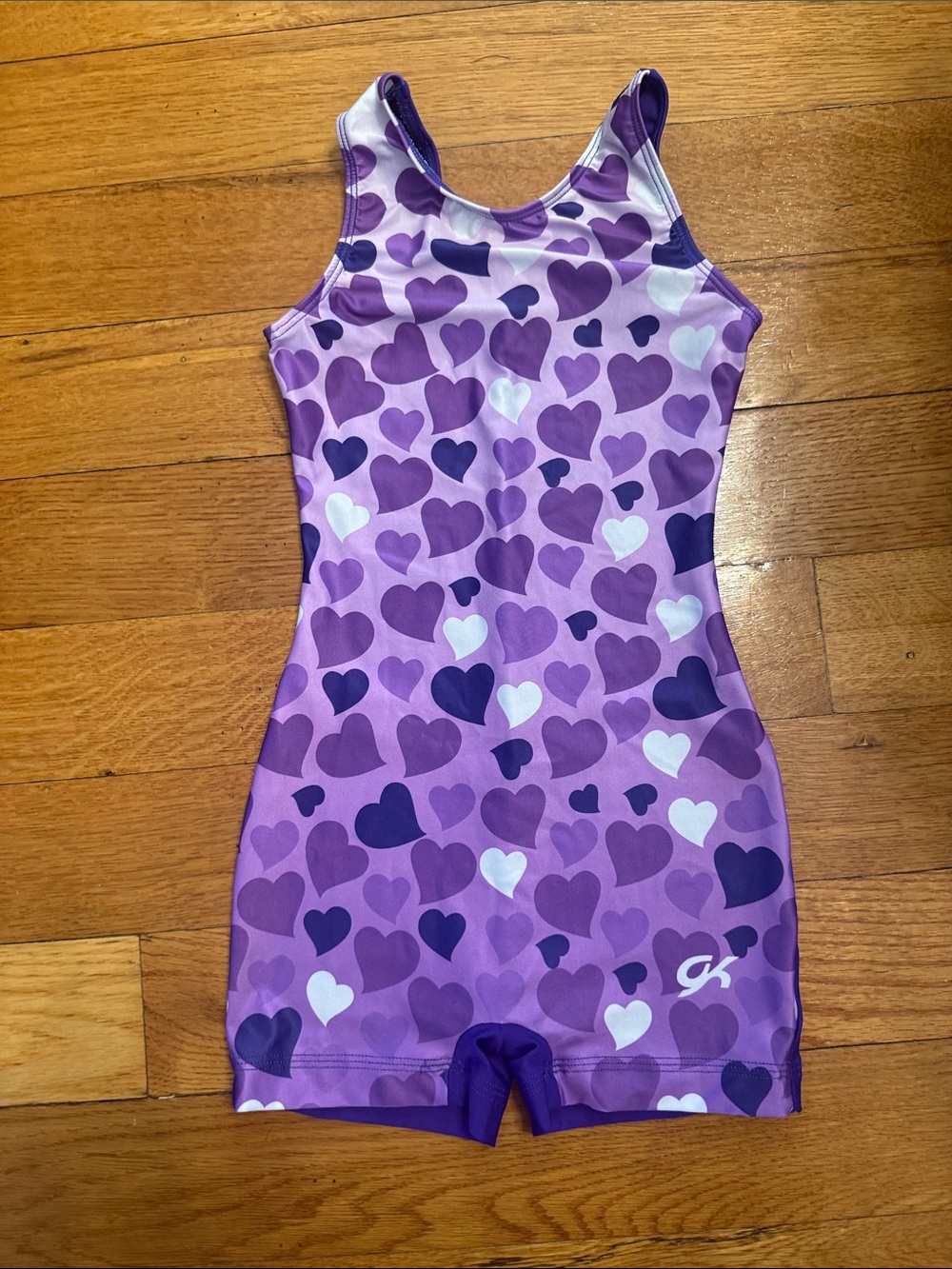 GK Purple Heart Tank Shorts Leotard gymnastics dance tumbling acro kids